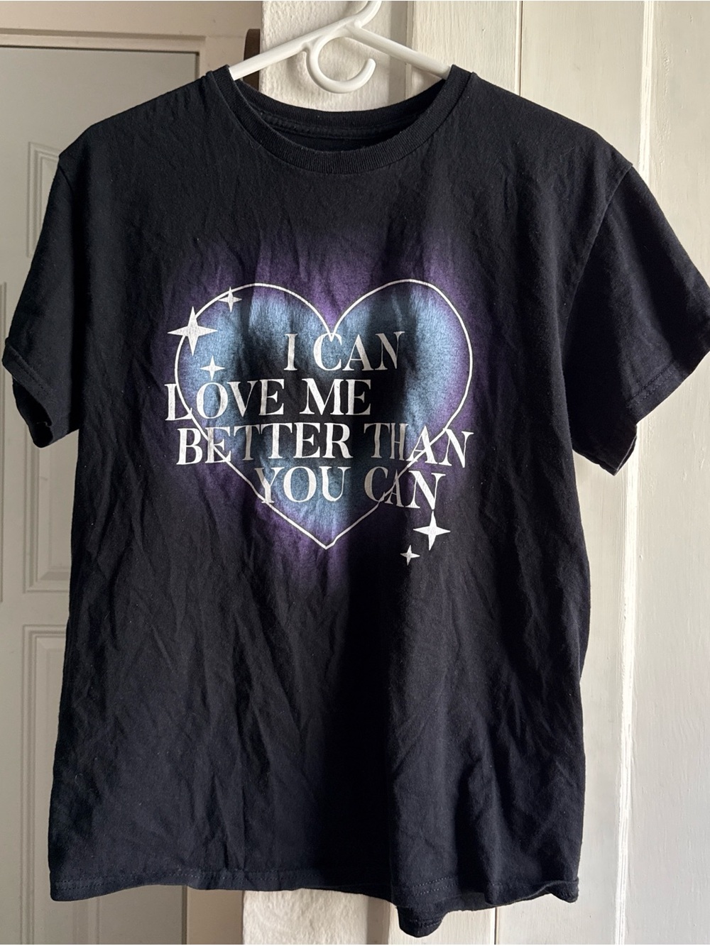 Sugar Black Short Sleeve Graphic Tee with Blue/Purple Heart